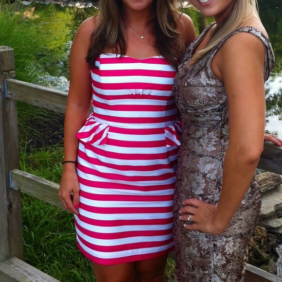 Lilly Pulitzer Maybell Stripe Strapless Pink/White Cocktail Dress Size 4 - Picture 4 of 9